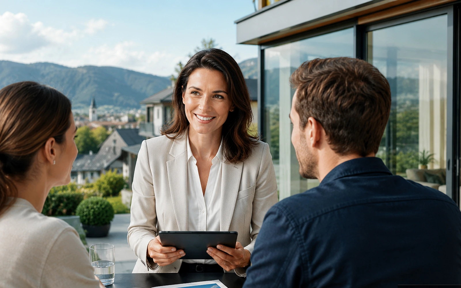 Symbolische Vorbereitung und Besprechung eines Immobilientermins.